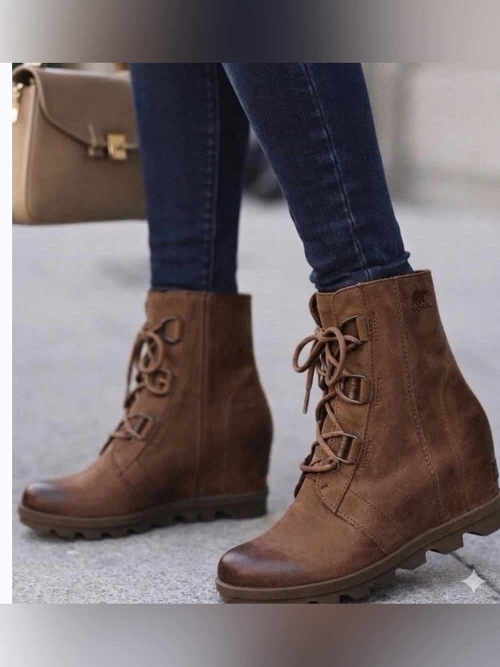 EUC Sorel Women's Camel Size 9 Joan Of Arctic Wedge II Ankle Boots